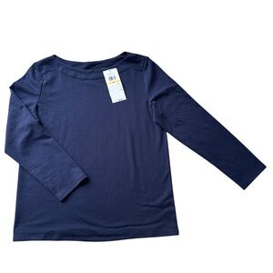 NWT Navy Boat Neck Workwear Top Medium Rafaella Long Sleeve Office Blouse